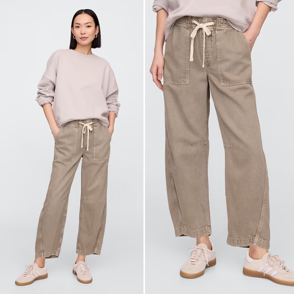 GAP Khaki Mid Rise SuperSoft Pull-On Barrel Jeans Women’s Size Medium NWT